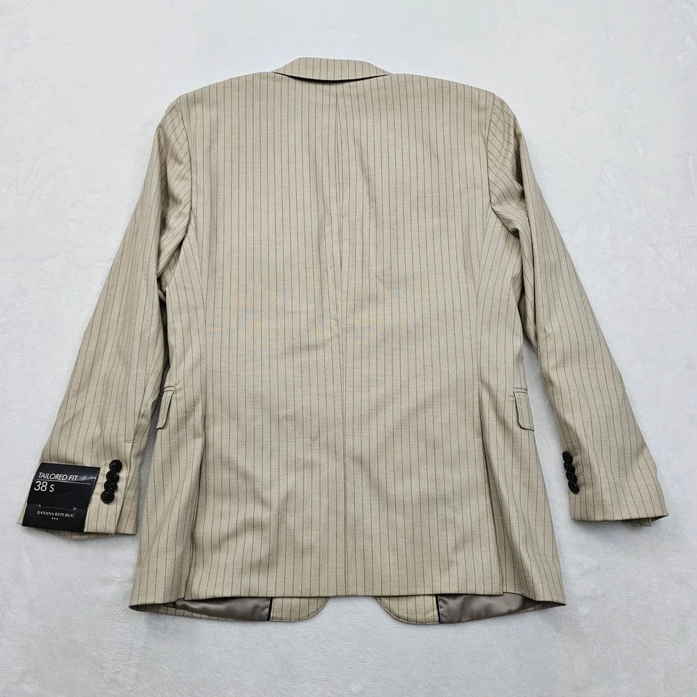 Banana Republic Suit Mens 38S 34x28 Beige Pinstripe Tailored Fit 2pc Wedding NEW
